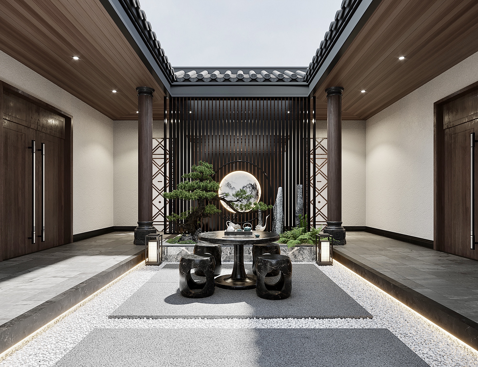 总部基地A公司办公会所装修设计|现代简约与新中式的混搭，造境空间